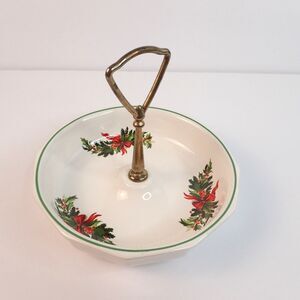 Pfaltzgraff Christmas Candy Dish Tidbit Tray with Handle Holiday Serving Piece
